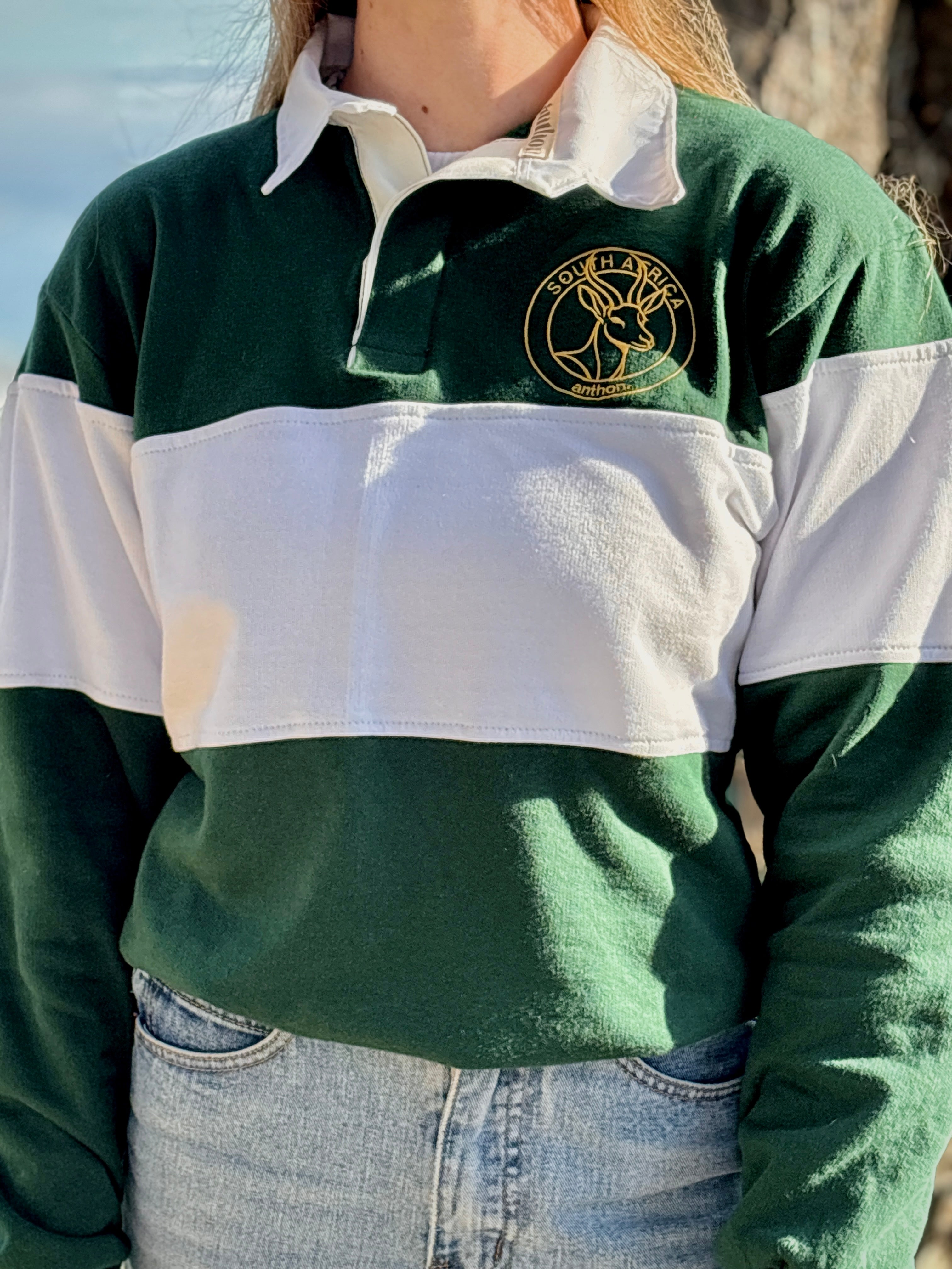 GREEN Striped Long Sleeve Polo